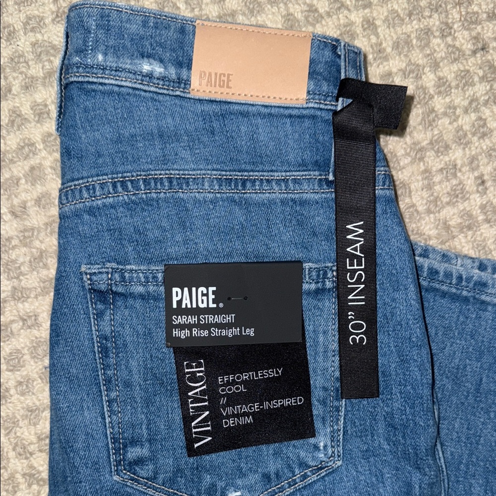 PAIGE Classic Blue Sarah Straight Leg Jeans - Picture 7 of 8